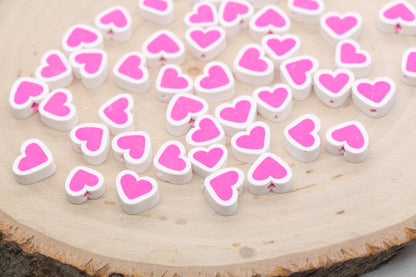 Pink Heart Polymer Clay Beads, Valentines Day Heart Shape Clay Round Beads, Loose Beads, Jewelry Beads, Beads for Bracelet #503
