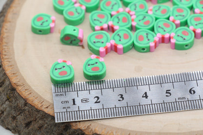 Kawaii Avocado Clay Beads, Smiley Face Polymer Clay Beads, Avocado with Pink Bow Clay Beads, Jewelry Beads, Bead for Bracelet #504