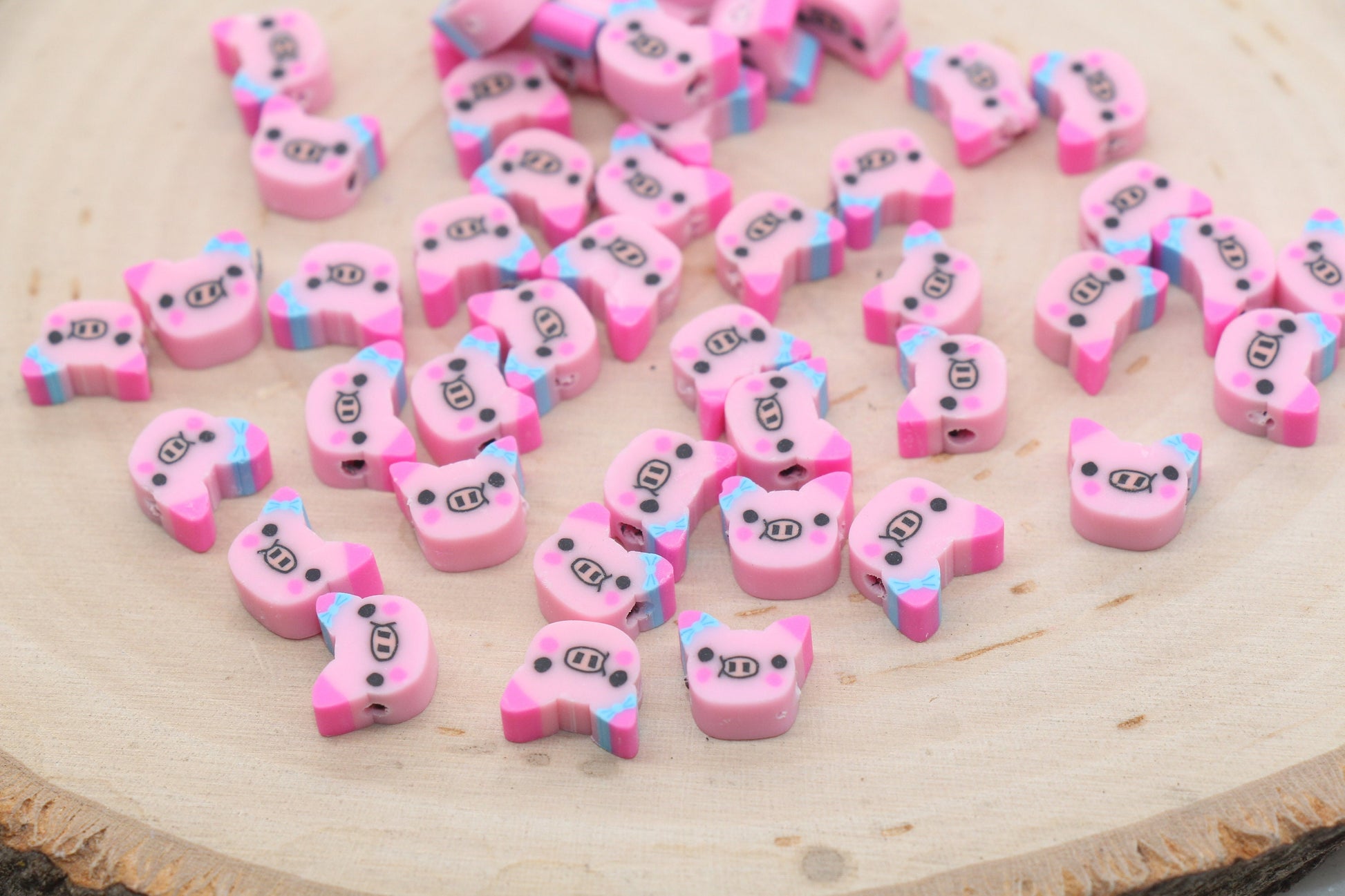 Kawaii Pig Polymer Clay Beads, Pink Cute Pig Clay Beads, Farm Animal Clay Beads, Beads for Bracelet, Jewelry Beads #505