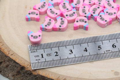 Kawaii Pig Polymer Clay Beads, Pink Cute Pig Clay Beads, Farm Animal Clay Beads, Beads for Bracelet, Jewelry Beads #505