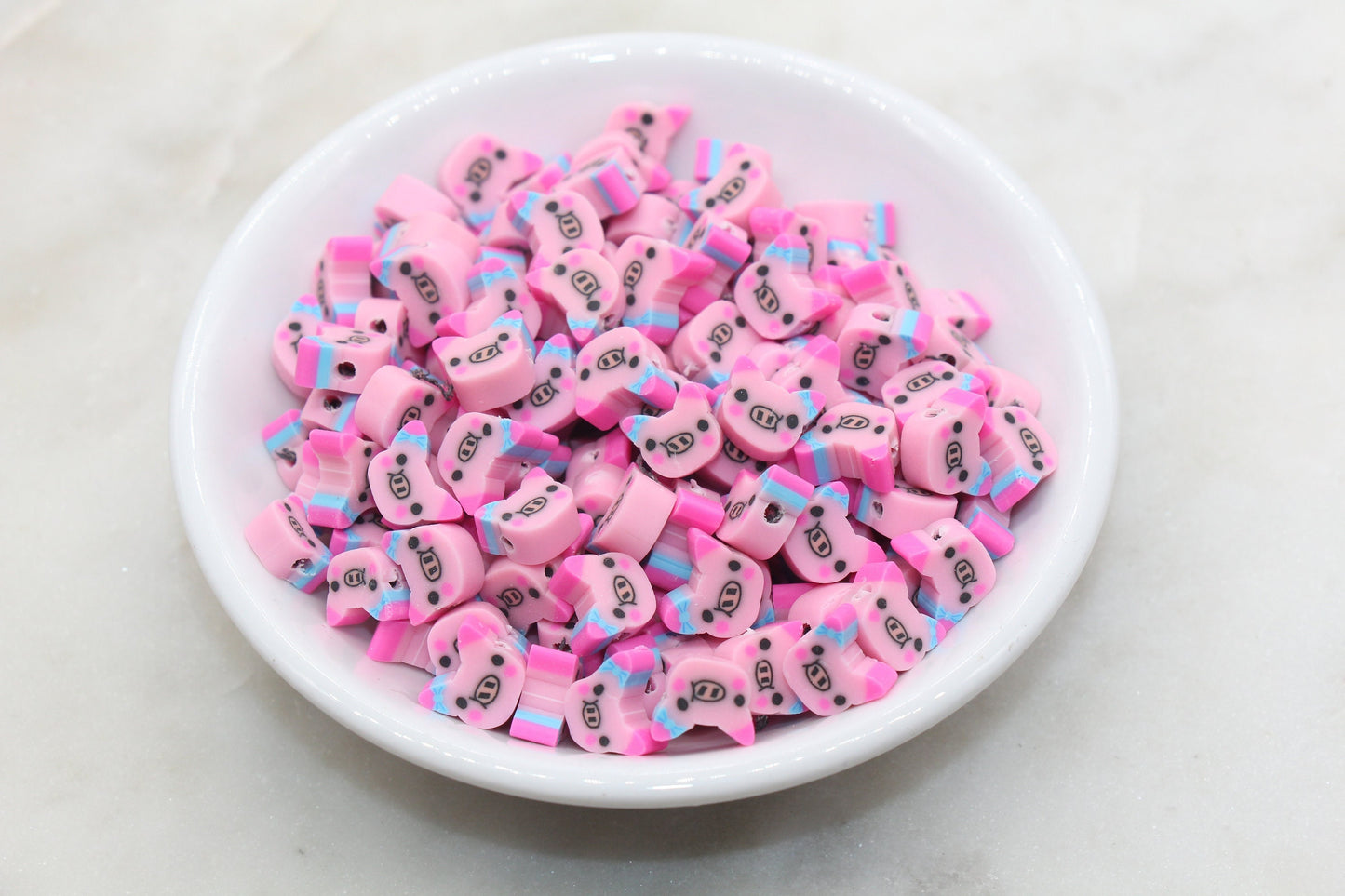 Kawaii Pig Polymer Clay Beads, Pink Cute Pig Clay Beads, Farm Animal Clay Beads, Beads for Bracelet, Jewelry Beads #505