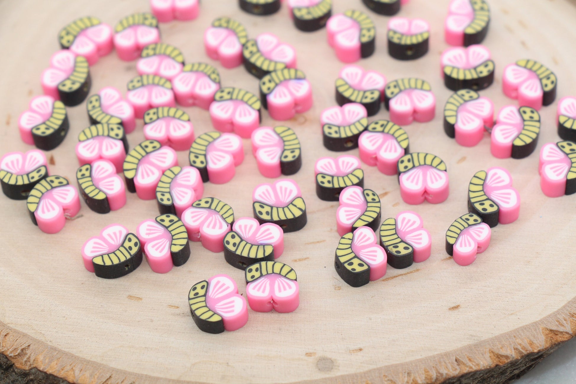 Butterfly Polymer Clay Beads, Pink Butterfly Clay Beads, Kawaii Butterflies Beads, Butterfly Slice Beads, Bead for Bracelets #506