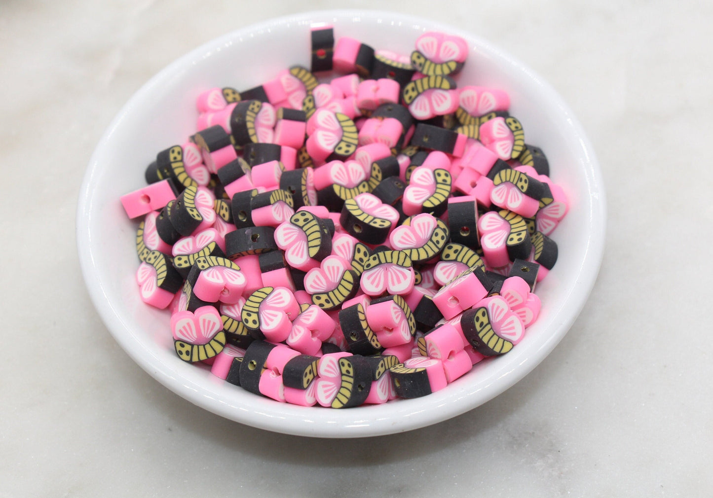 Butterfly Polymer Clay Beads, Pink Butterfly Clay Beads, Kawaii Butterflies Beads, Butterfly Slice Beads, Bead for Bracelets #506