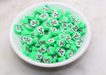 9mm-10mm green skull face polymer clay beads, halloween clay charms for bracelets