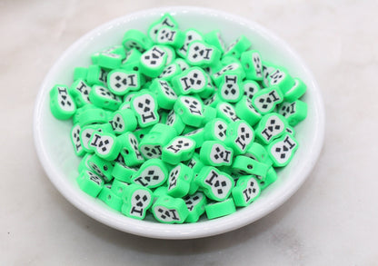 Green Skull Face Beads, Halloween Themed Clay Beads, Skull Head Clay Beads, Bracelet Beads, Kids Craft Beads #515