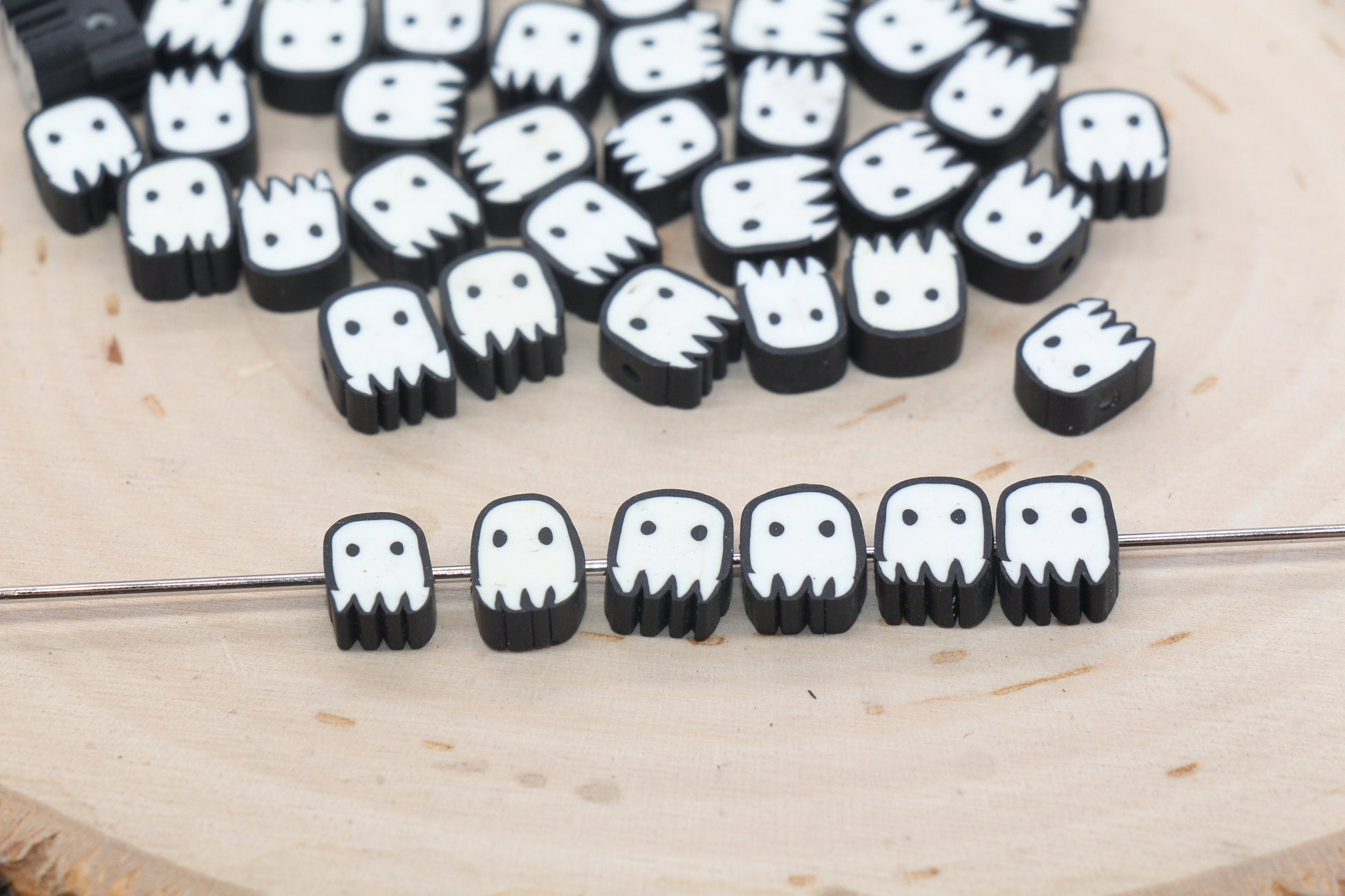 White Ghost Beads, Halloween Themed Clay Beads, Ghost Clay Beads, Bracelet Beads, Kids Craft Beads #517