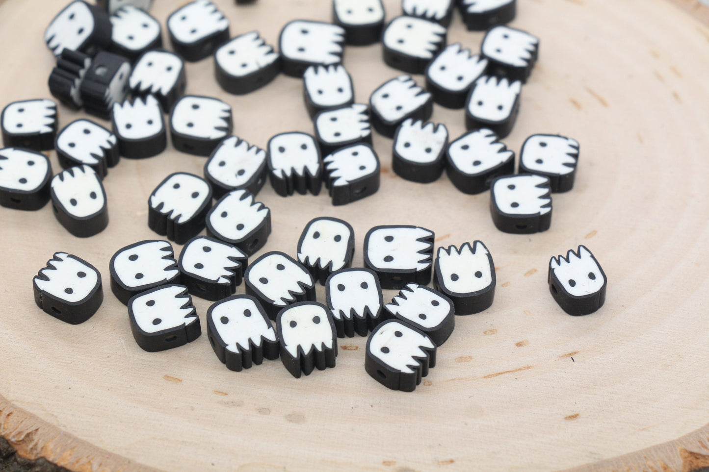 White Ghost Beads, Halloween Themed Clay Beads, Ghost Clay Beads, Bracelet Beads, Kids Craft Beads #517