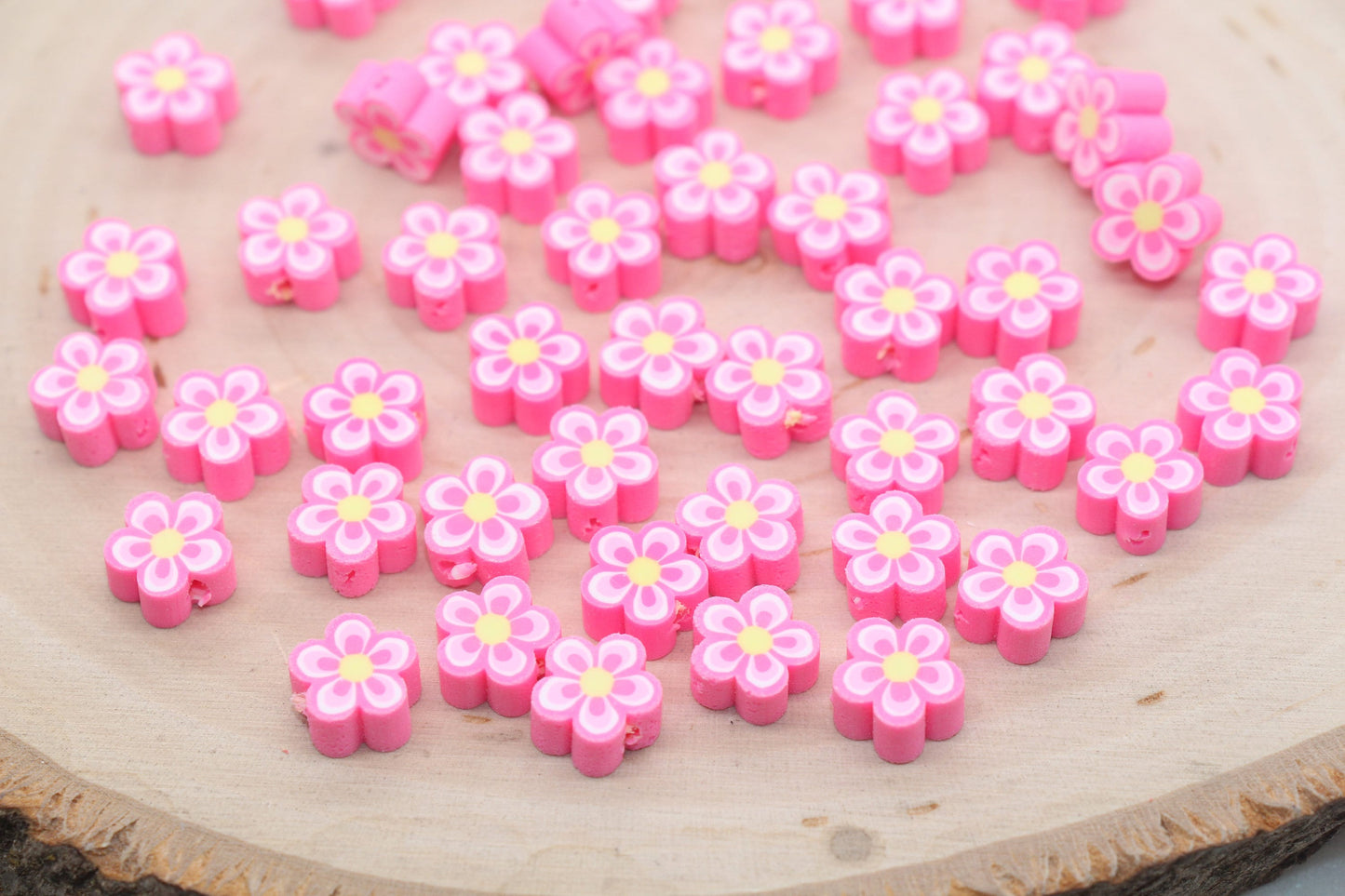 Pink Flower Polymer Clay Beads, Flower Clay Beads, Flower Shape Beads, Jewelry Beads, Beads for Bracelet, Kids Craft Beads #520