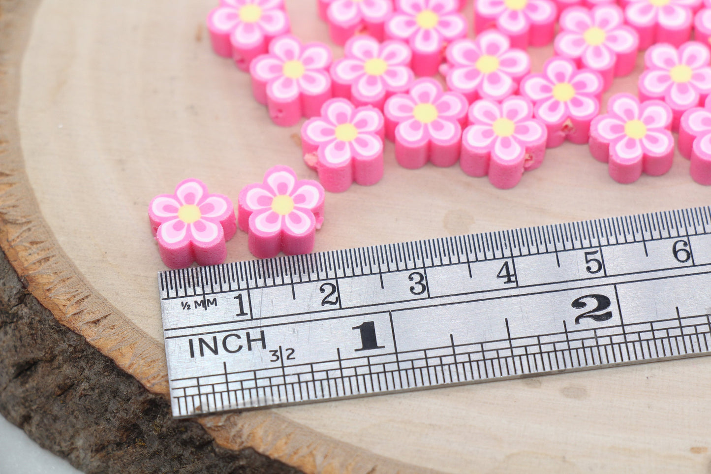 Pink Flower Polymer Clay Beads, Flower Clay Beads, Flower Shape Beads, Jewelry Beads, Beads for Bracelet, Kids Craft Beads #520