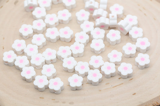 White Flower Polymer Clay Beads, Flower Clay Beads, Flower Shape Beads, Jewelry Beads, Beads for Bracelet, Kids Craft Beads #523