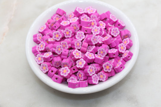 Pink Flower Polymer Clay Beads, Flower Clay Beads, Flower Shape Beads, Jewelry Beads, Beads for Bracelet, Kids Craft Beads #524