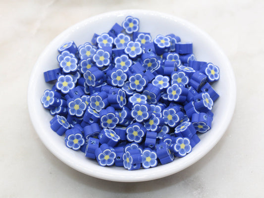 Royal Blue Flower Polymer Clay Beads, Flower Clay Beads, Flower Shape Beads, Jewelry Beads, Beads for Bracelet, Kids Craft Beads #526