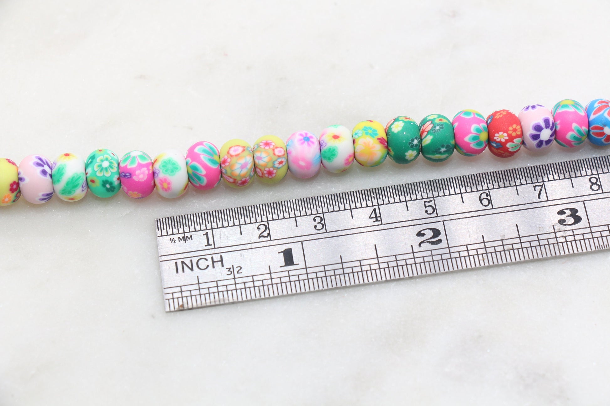Flower Polymer Clay Beads, Rondelle Multicolor Flower Beads, Floral Clay Beads, Beads for Bracelets, Kids Craft Beads, Full Strand, #345