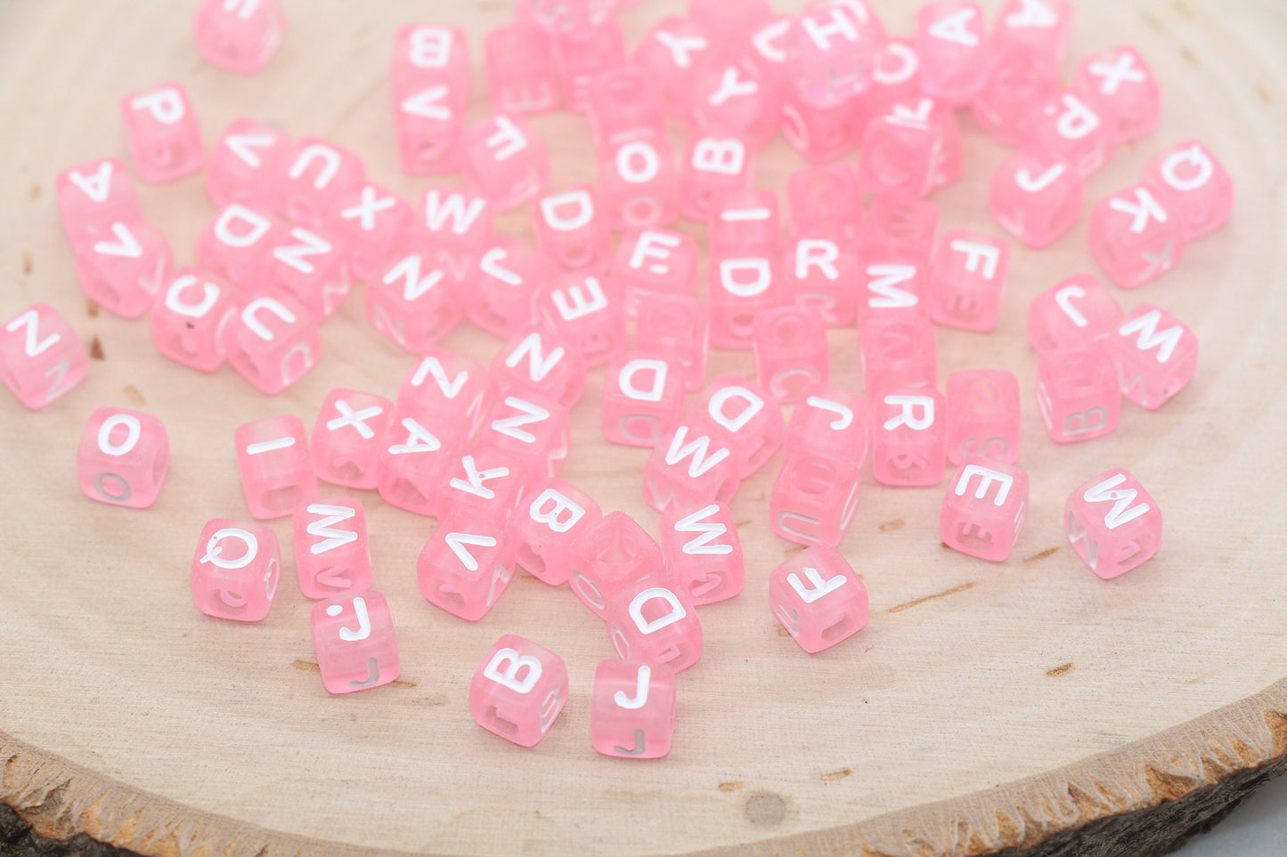 Translucent Pink Alphabet Letter Beads, Mix Acrylic Letter Beads, Plastic Letter Beads, Acrylic Square Name Beads, Size 6mm, #3227