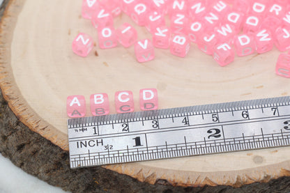 Translucent Pink Alphabet Letter Beads, Mix Acrylic Letter Beads, Plastic Letter Beads, Acrylic Square Name Beads, Size 6mm, #3227