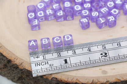 Translucent Purple Alphabet Letter Beads, Mix Acrylic Letter Beads, Plastic Letter Beads, Acrylic Square Name Beads, Size 6mm, #3228