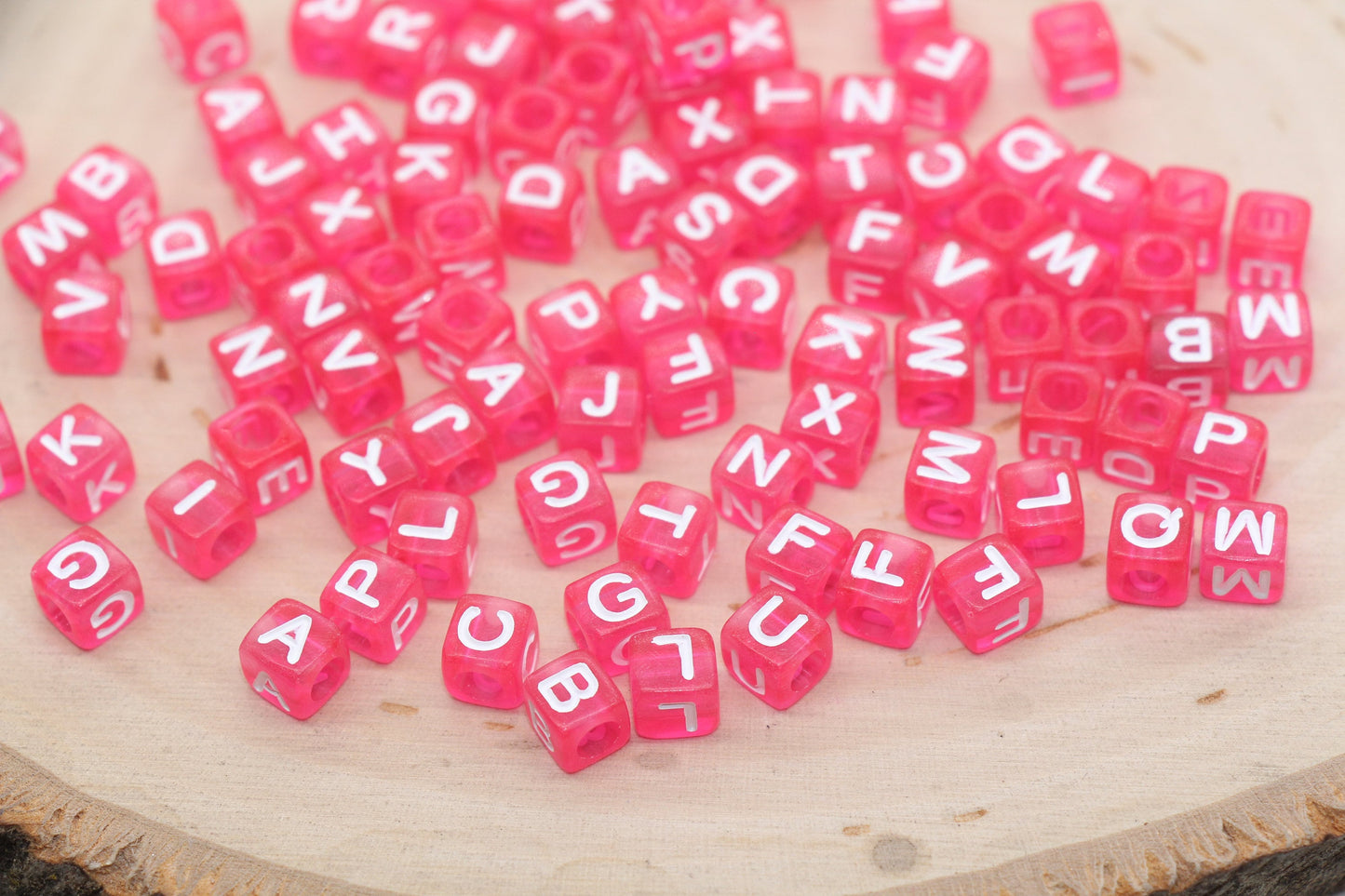 Translucent Hot Pink Alphabet Letter Beads, Mix Acrylic Letter Beads, Plastic Letter Beads, Acrylic Square Name Beads, Size 6mm, #3229