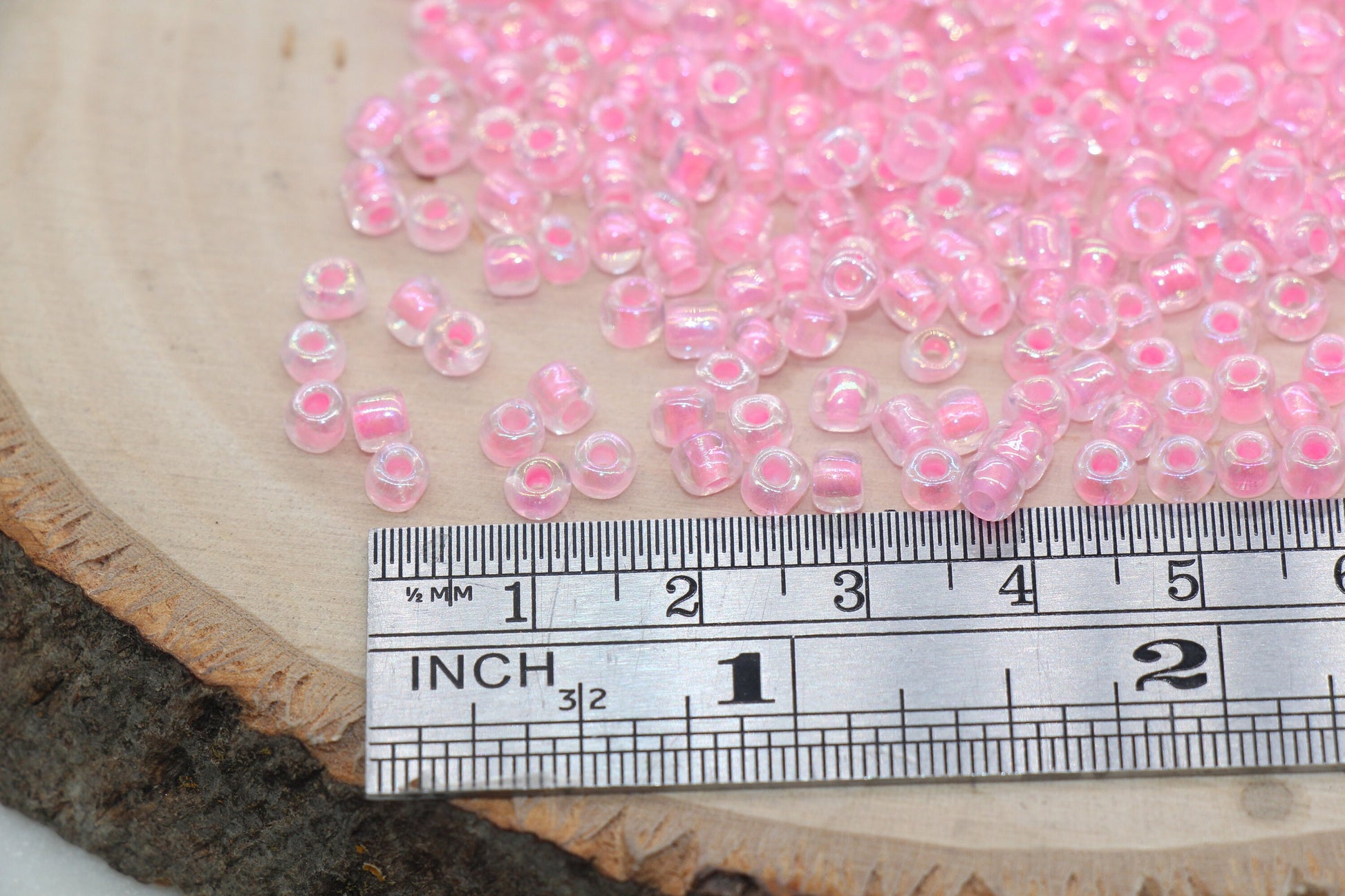 Iridescent Pink Lined Glass Seed Beads, 4mm 6/0 Glass Round Seed Beads, AB Pink Lining Glass Beads, Beading Supplies #2157