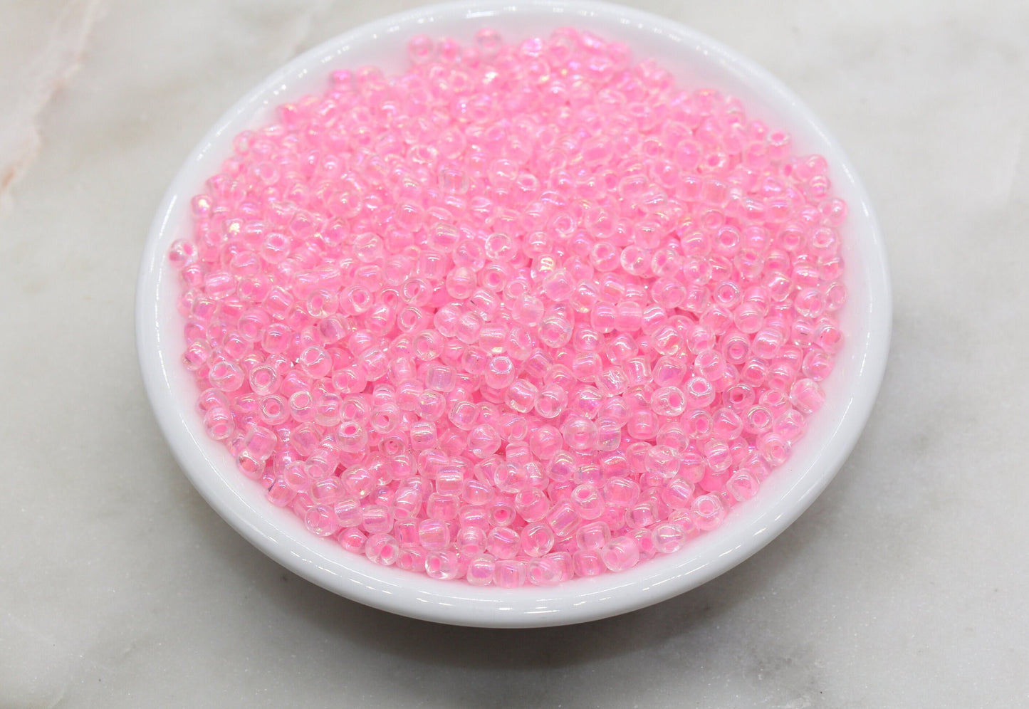 Iridescent Pink Lined Glass Seed Beads, 4mm 6/0 Glass Round Seed Beads, AB Pink Lining Glass Beads, Beading Supplies #2157