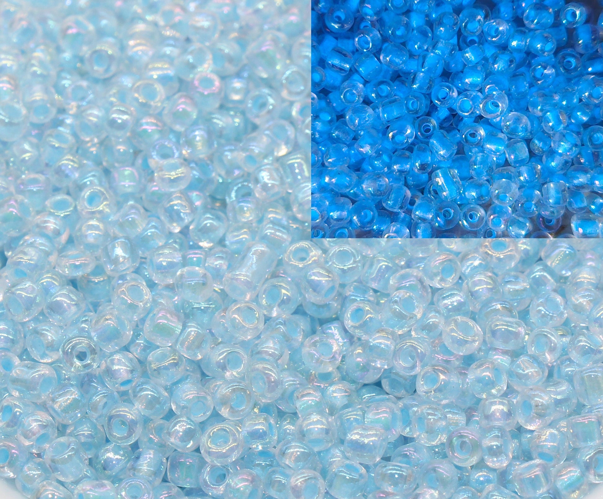 Iridescent Blue Lined Glass Seed Beads, 4mm 6/0 Glass Round Seed Beads, AB Blue Lining Glass Beads, Beading Supplies #3236