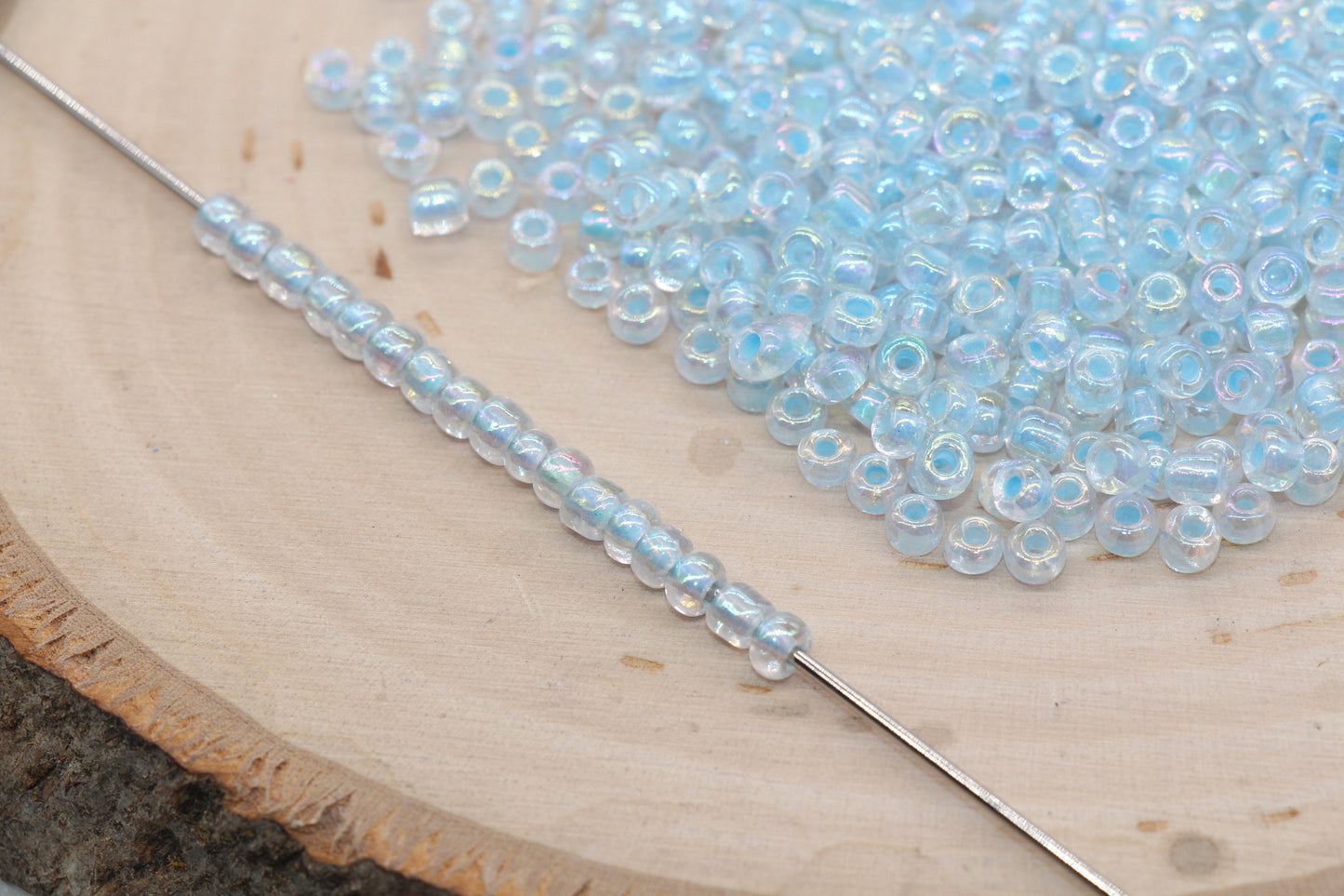 Iridescent Blue Lined Glass Seed Beads, 4mm 6/0 Glass Round Seed Beads, AB Blue Lining Glass Beads, Beading Supplies #3236