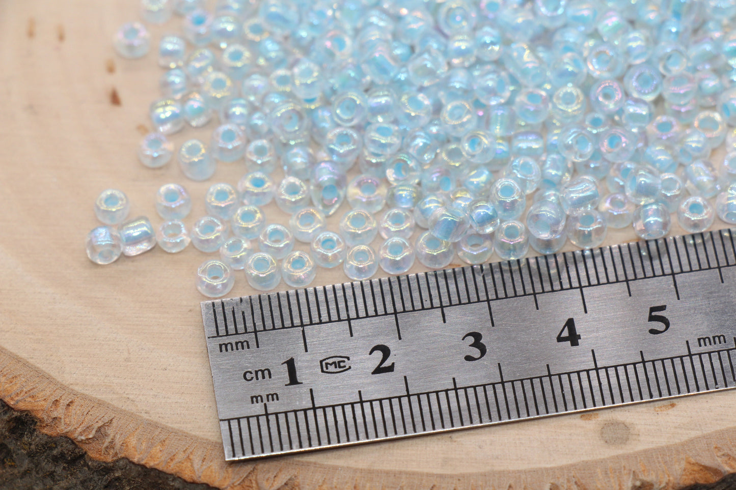 Iridescent Blue Lined Glass Seed Beads, 4mm 6/0 Glass Round Seed Beads, AB Blue Lining Glass Beads, Beading Supplies #3236