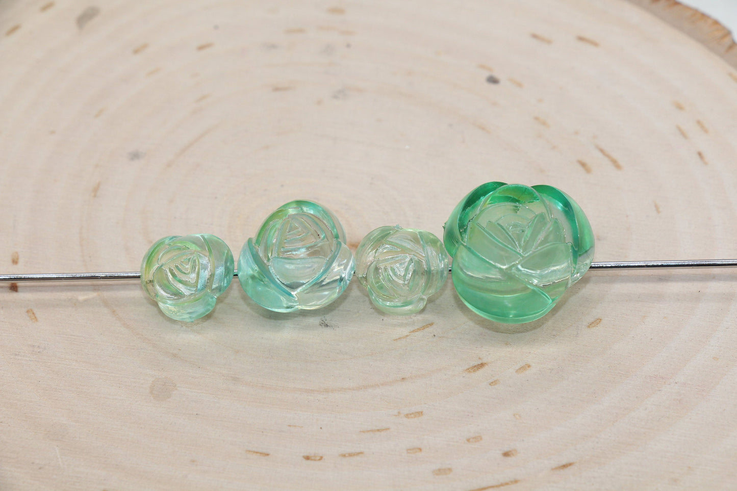 Rose Flower Beads, Mix Size Frosted Green Ombre Rose Flower Beads, Green Flower Chunky Beads, Jewelry Beads, Beads for Bracelet #3237