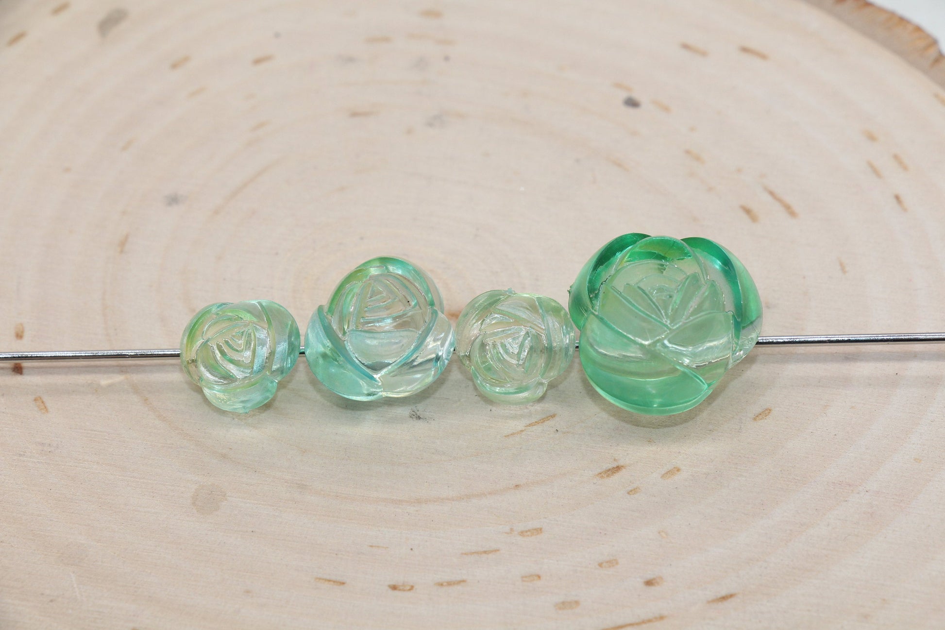 Rose Flower Beads, Mix Size Frosted Green Ombre Rose Flower Beads, Green Flower Chunky Beads, Jewelry Beads, Beads for Bracelet #3237