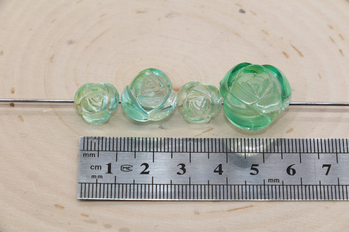 Rose Flower Beads, Mix Size Frosted Green Ombre Rose Flower Beads, Green Flower Chunky Beads, Jewelry Beads, Beads for Bracelet #3237