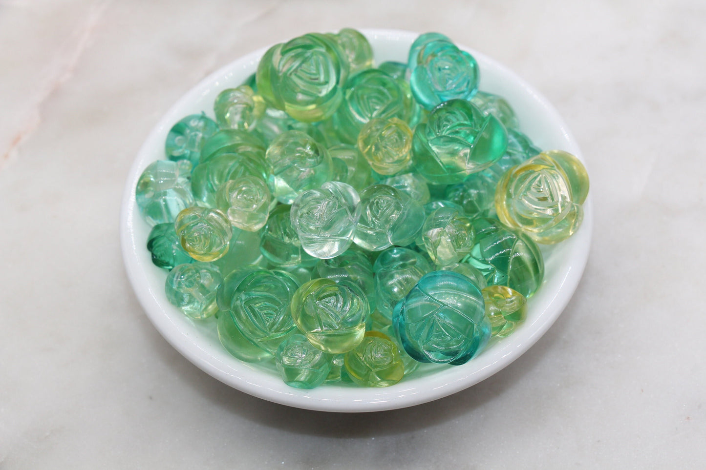 Rose Flower Beads, Mix Size Frosted Green Ombre Rose Flower Beads, Green Flower Chunky Beads, Jewelry Beads, Beads for Bracelet #3237