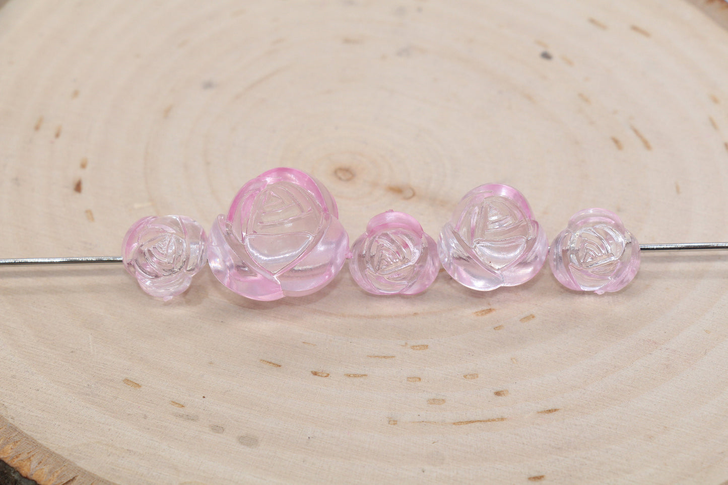 Rose Flower Beads, Mix Size Pink Ombre Rose Flower Beads, Pink Flower Chunky Beads, Jewelry Beads, Beads for Bracelet #3241