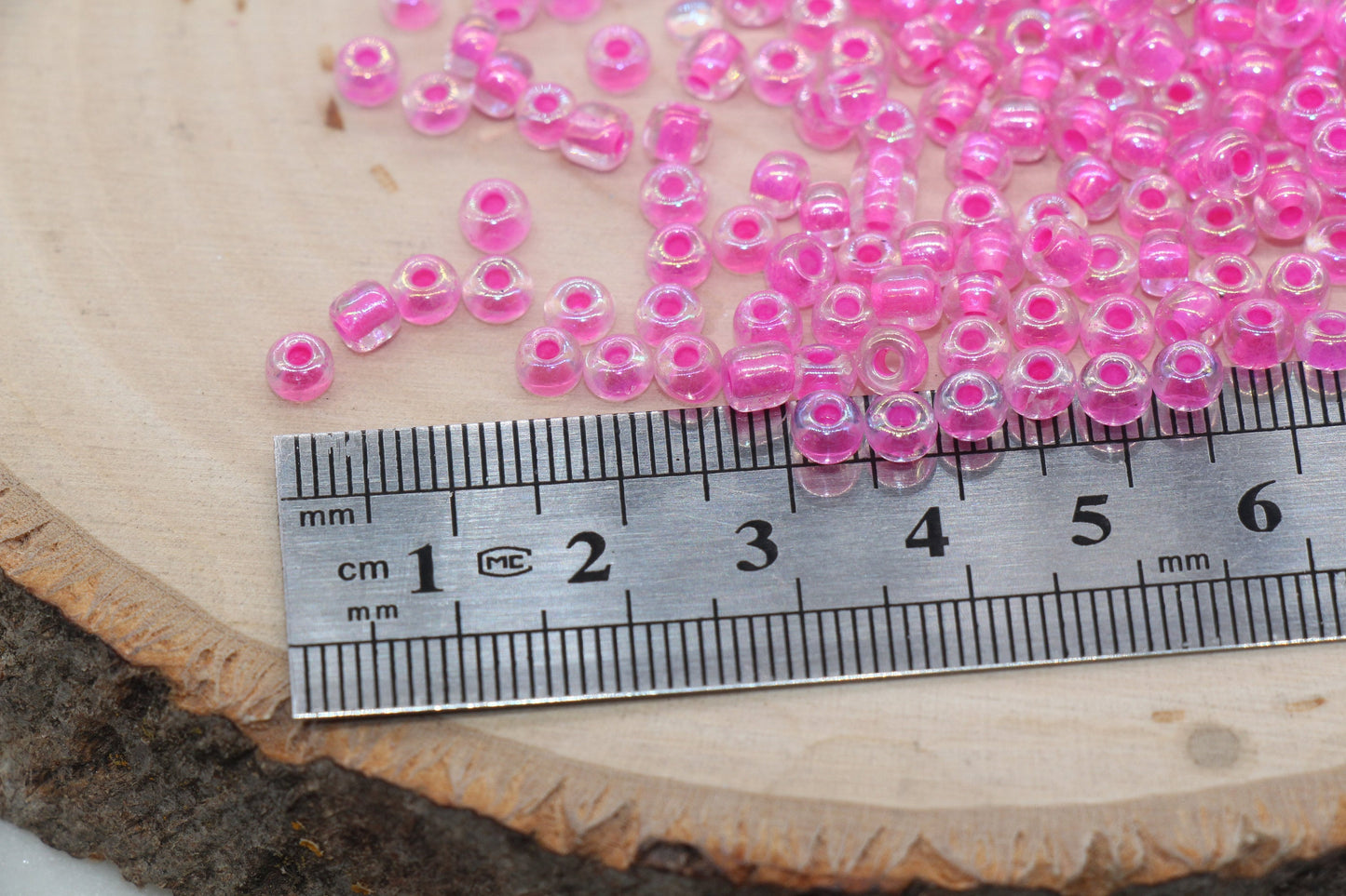 Iridescent Pink Lined Glass Seed Beads, 4mm 6/0 Glass Round Seed Beads, AB Pink Lining Glass Beads, Beading Supplies #1207