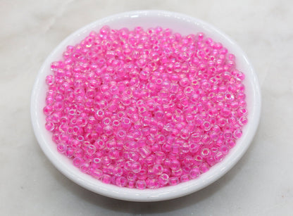 Iridescent Pink Lined Glass Seed Beads, 4mm 6/0 Glass Round Seed Beads, AB Pink Lining Glass Beads, Beading Supplies #1207