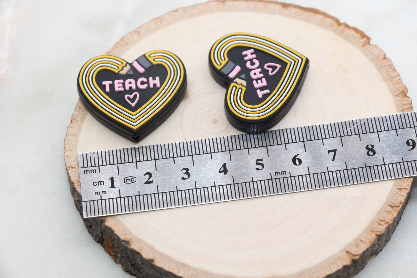 Teach Pencil Heart Silicone Beads, Teacher Silicone Beads, School Silicone Beads, Silicone Loose Beads, Teacher Focal Beads #586