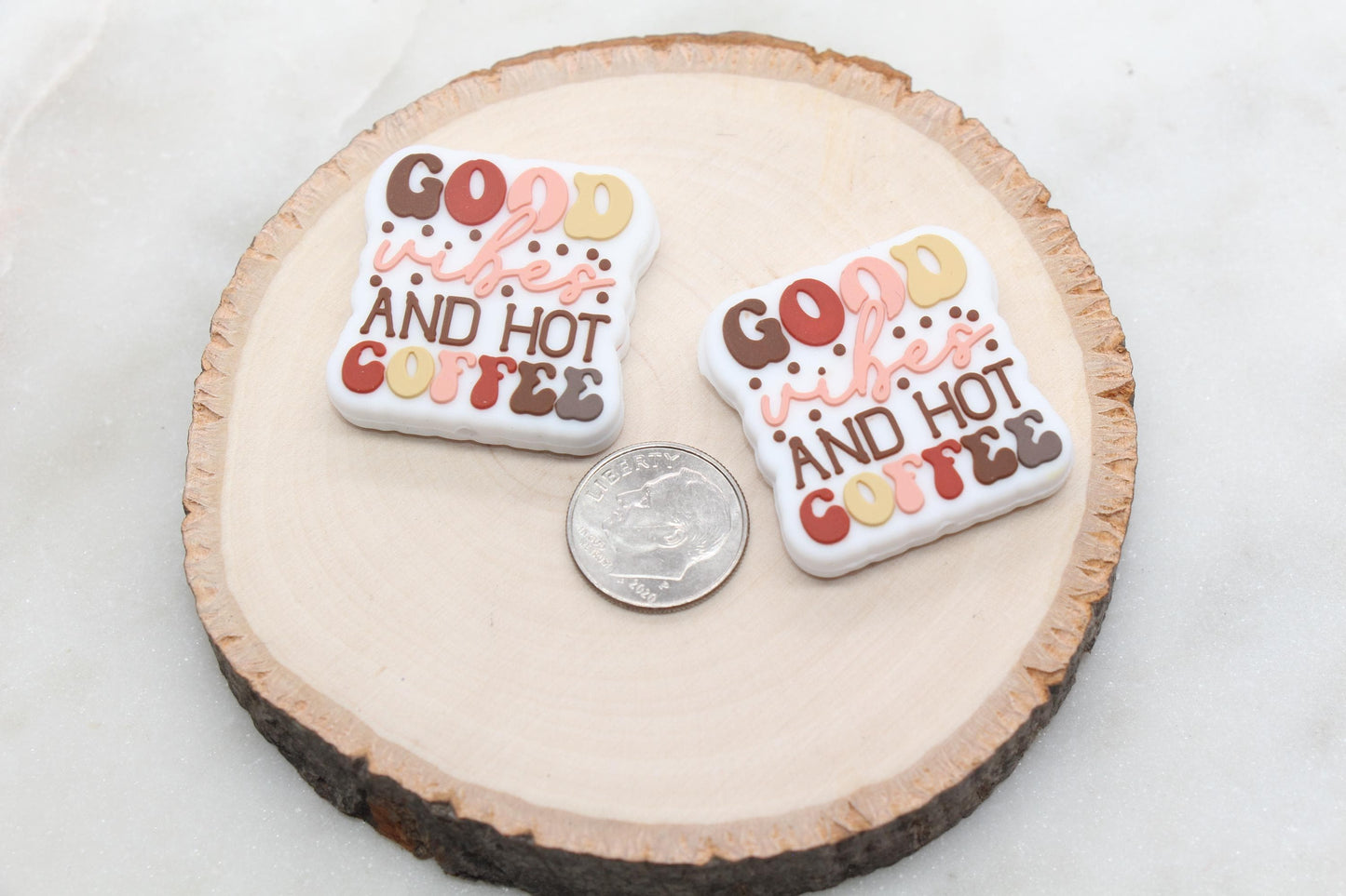 Good Vibes and Hot Coffee Silicone Focal Beads, Coffee Silicone Focal Beads, Silicone Loose Beads, Beadable Pen Focal Beads #592