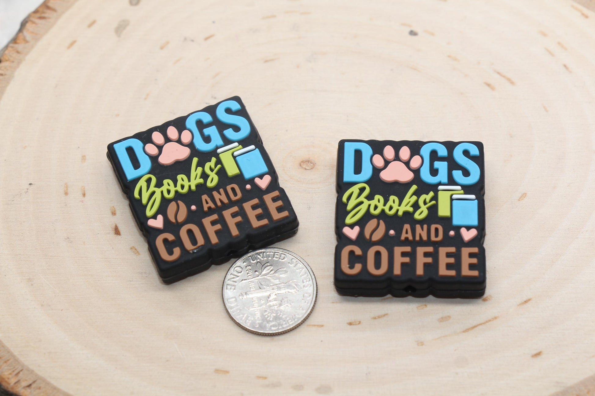 Dogs Books and Coffee Silicone Focal Beads, Coffee Silicone Beads, Silicone Loose Beads, Beadable Pen Focal Beads #596