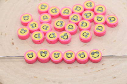 Pink Funny Face Polymer Clay Beads, Smiley Face Beads, Happy Face Beads, Emoji Clay Beads, Bead for Bracelet #531