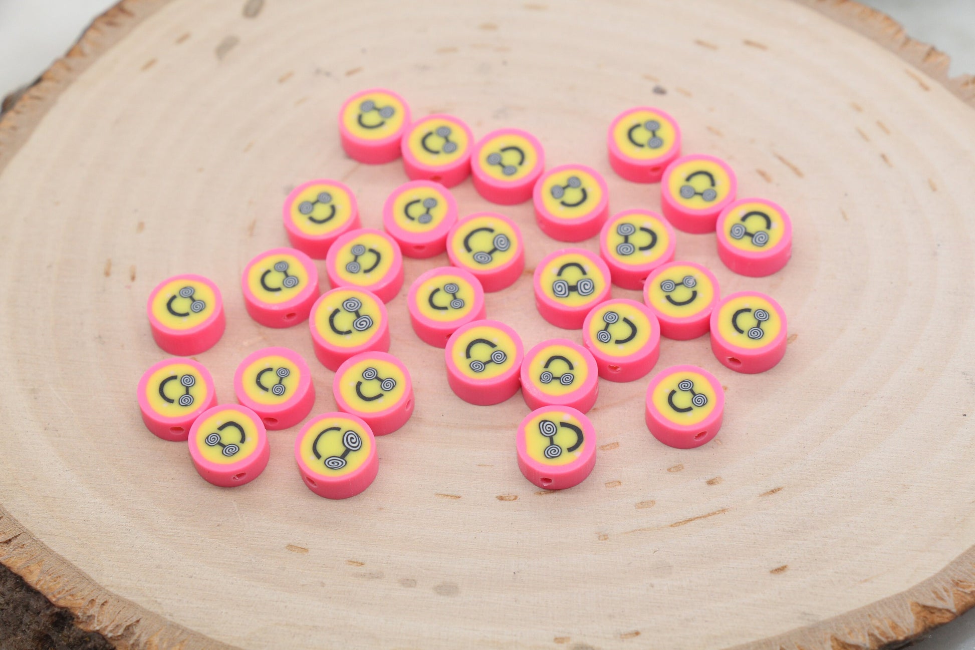 Pink Funny Face Polymer Clay Beads, Smiley Face Beads, Happy Face Beads, Emoji Clay Beads, Bead for Bracelet #531