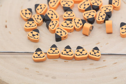 Halloween Pumpkin Beads, Pumpkin Jack O Lantern Clay Beads, Bracelet Beads, Kids Craft Beads #534