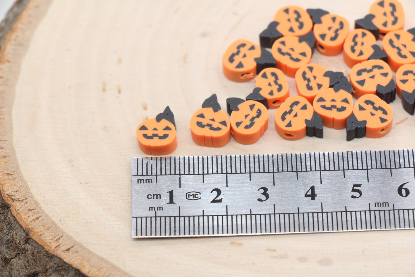 Halloween Pumpkin Beads, Pumpkin Jack O Lantern Clay Beads, Bracelet Beads, Kids Craft Beads #535