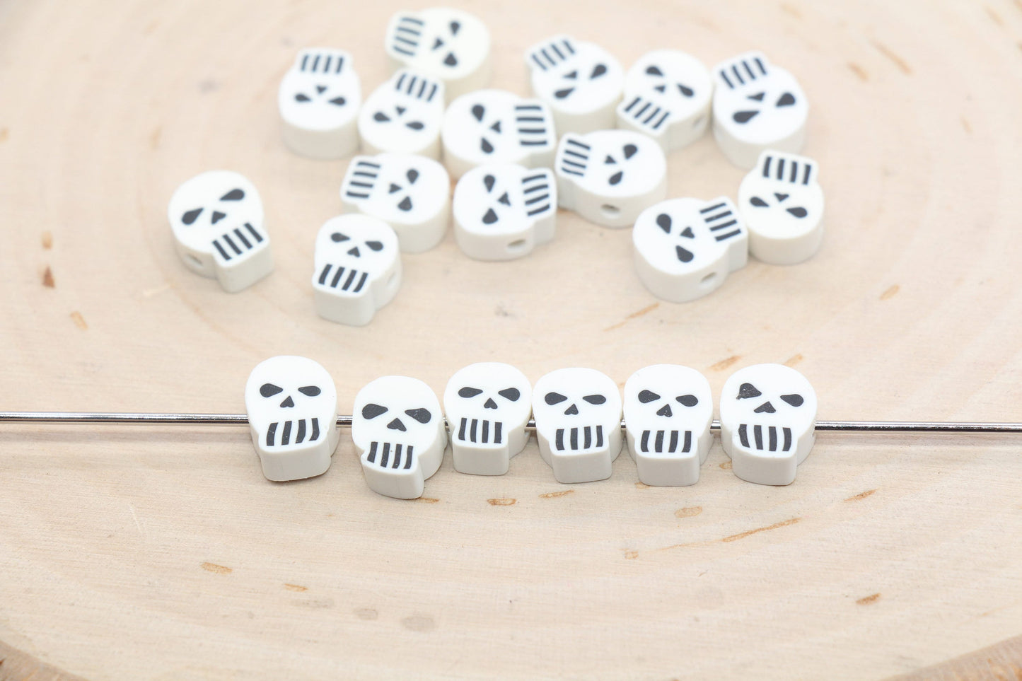 Skull Face Beads, Halloween Themed Clay Beads, Skull Head Clay Beads, Bracelet Beads, Kids Craft Beads #536