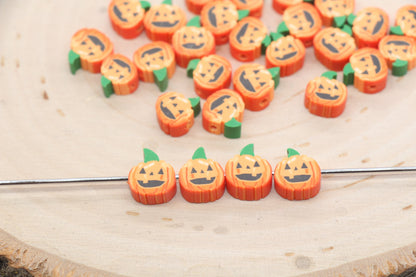 Halloween Pumpkin Beads, Pumpkin Jack O Lantern Clay Beads, Bracelet Beads, Kids Craft Beads #539