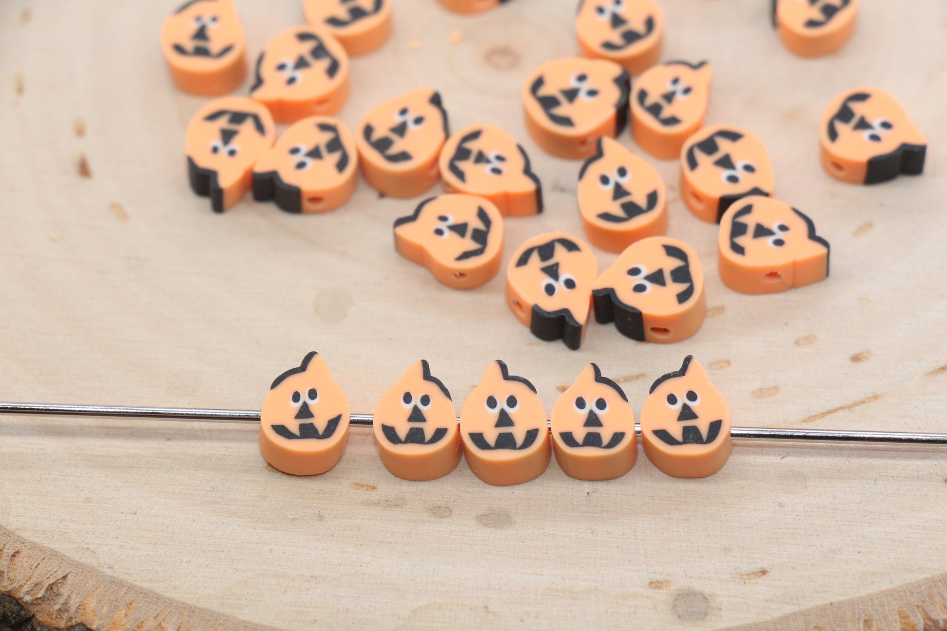 Halloween Pumpkin Beads, Pumpkin Jack O Lantern Clay Beads, Bracelet Beads, Kids Craft Beads #541