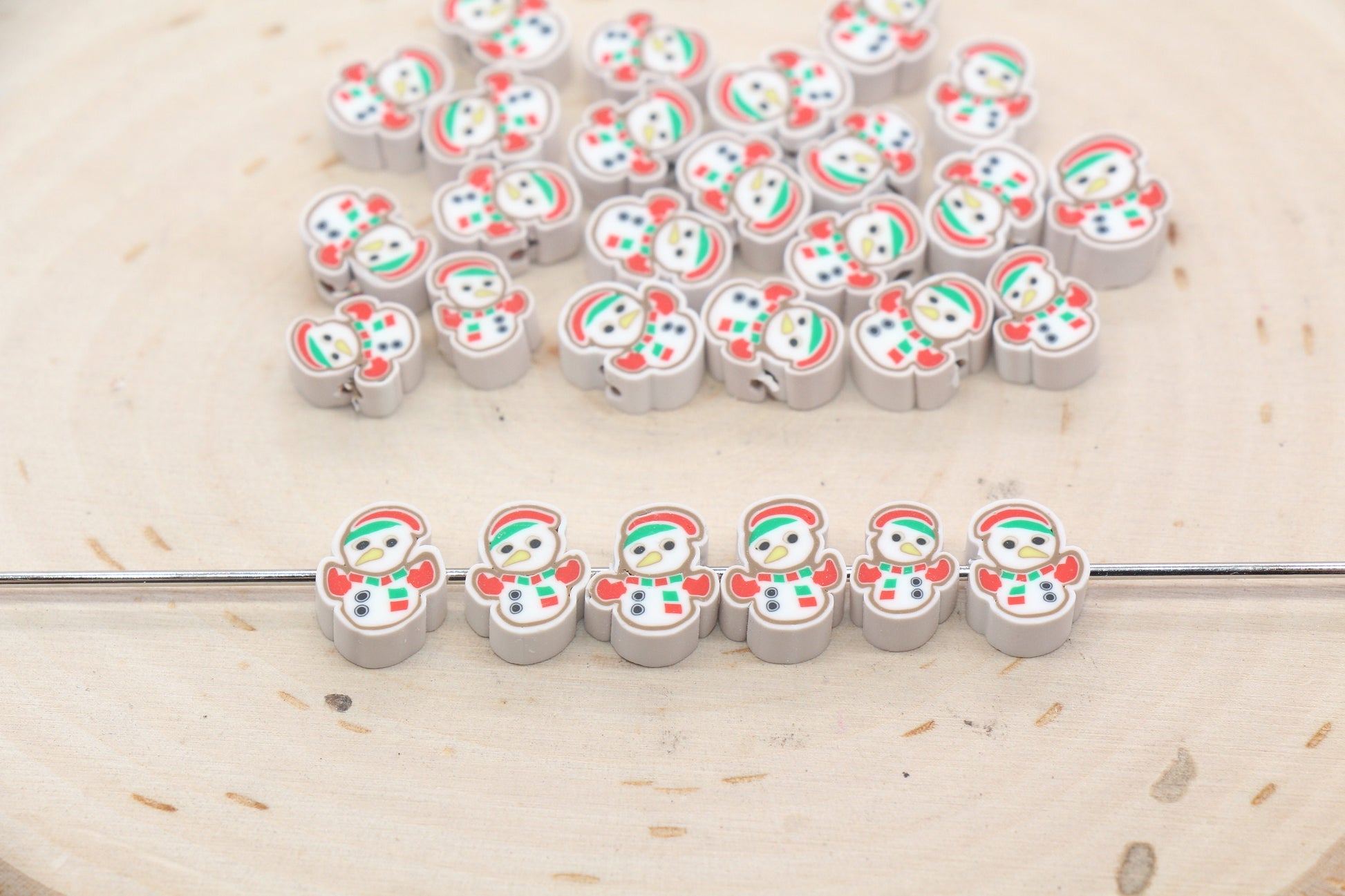 Snowman Clay Beads, Winter Themed Clay Beads, Christmas Snowman Polymer Clay Beads, Clay Jewelry Beads, Beads for Bracelet #553