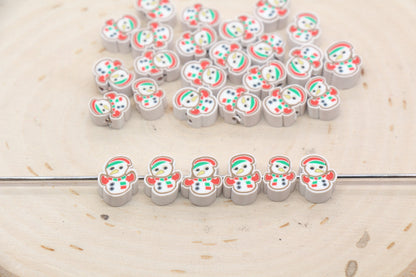 Snowman Clay Beads, Winter Themed Clay Beads, Christmas Snowman Polymer Clay Beads, Clay Jewelry Beads, Beads for Bracelet #553