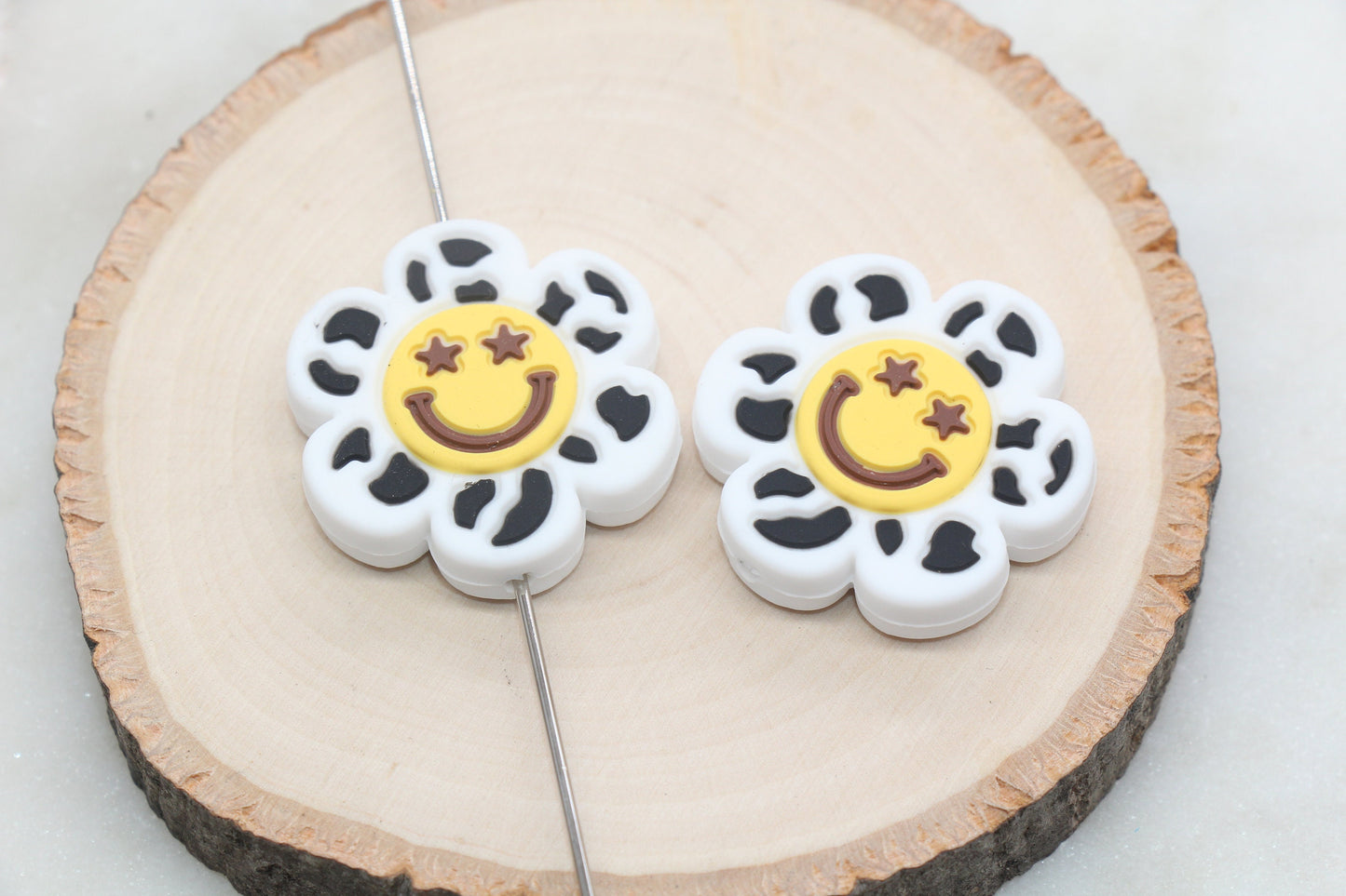 Smiley Face Flower Silicone Beads, Happy Face Flower Silicone Beads, Chunky Beads, Silicone Loose Beads, Focal Beads #557