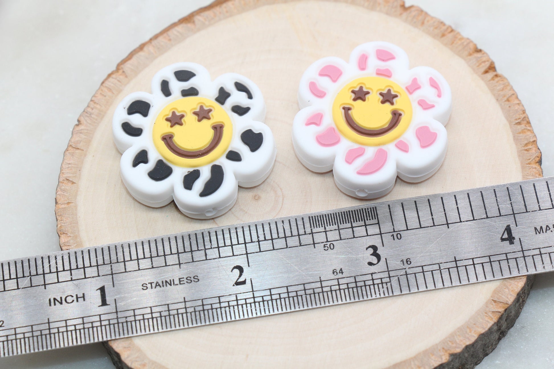 Smiley Face Flower Silicone Beads, Happy Face Flower Silicone Beads, Chunky Beads, Silicone Loose Beads, Focal Beads #557