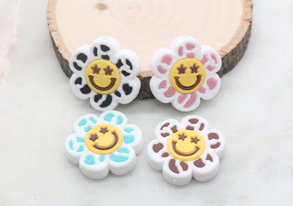 Smiley Face Flower Silicone Beads, Happy Face Flower Silicone Beads, Chunky Beads, Silicone Loose Beads, Focal Beads #557