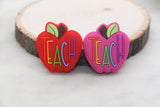 Teach Apple Silicone Beads, Teacher Silicone Beads, Back to School Silicone Beads, Silicone Loose Beads, Teacher Focal Beads #559