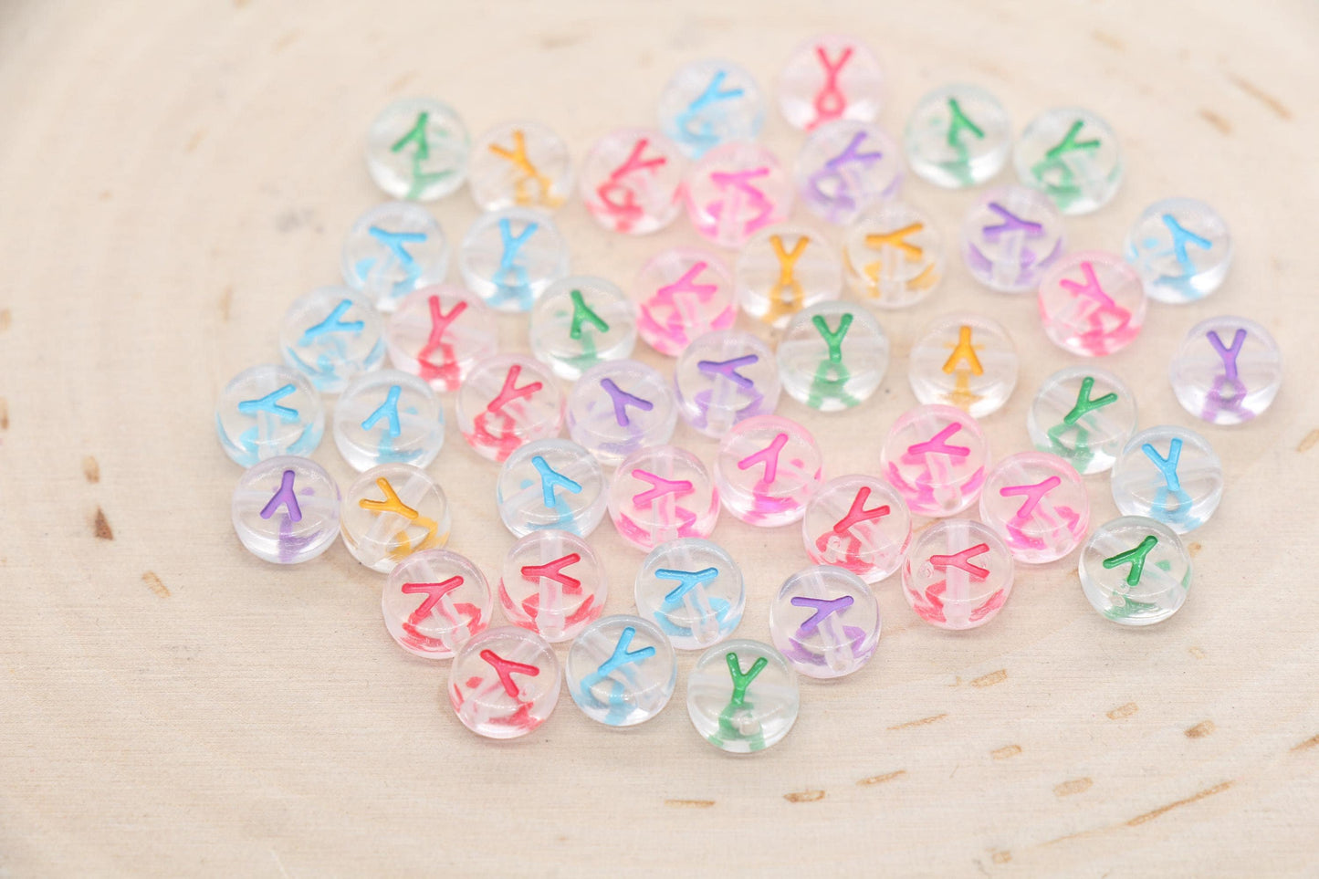 Letter Y Alphabet Beads, Transparent Beads with Mix Color Letters, Individual Letter Beads, Name Initial Beads, Beads for Bracelet, Size 7mm